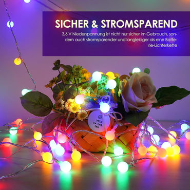 Realky 200LED Lichterkette Strombetrieben,27M Lichterkette Kugel RGB mit Stecker Dimmbar
