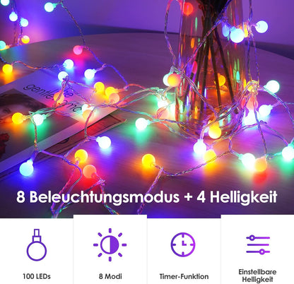 Realky 200LED Lichterkette Strombetrieben,27M Lichterkette Kugel RGB mit Stecker Dimmbar