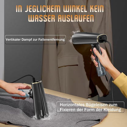 Raelunyi Dampfglätter 1300W, Steamer für Kleidung, Tragbarer Schwarz