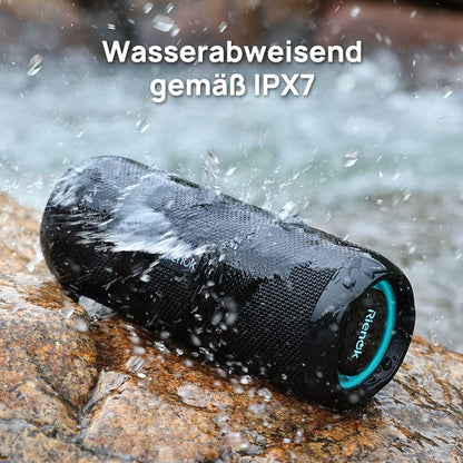 RIENOK Bluetooth Lautsprecher 30W mit Licht Bluetooth 5.3 Musikbox Bass IPX7 wasserdicht