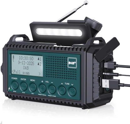Rocam Kurbelradio DAB/DAB+/UKW,Tragbare Solar Notfallradio mit 5000mAh LED Taschenlampe & Leselicht,