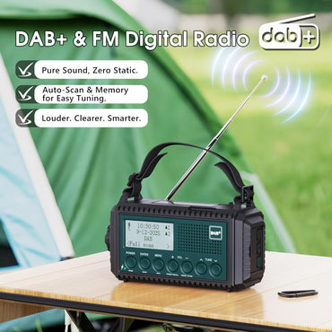 Rocam Kurbelradio DAB/DAB+/UKW,Tragbare Solar Notfallradio mit 5000mAh LED Taschenlampe & Leselicht,