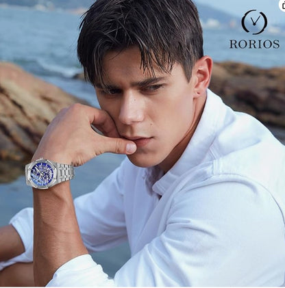 Rorios Herrenuhren Automatische Mechanische Uhr mit Edelstahl-Armband Skelett