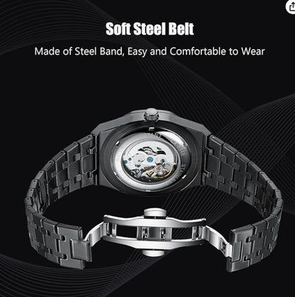 Rorios Herrenuhren Automatische Mechanische Uhr mit Edelstahl-Armband Skelett