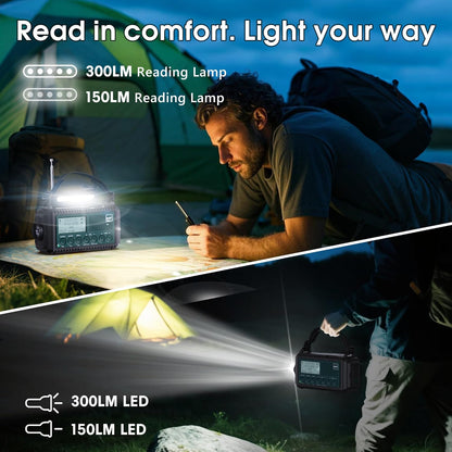 Rocam Kurbelradio DAB/DAB+/UKW,Tragbare Solar Notfallradio mit 5000mAh LED Taschenlampe & Leselicht,