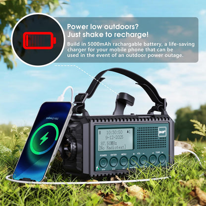 Rocam Kurbelradio DAB/DAB+/UKW,Tragbare Solar Notfallradio mit 5000mAh LED Taschenlampe & Leselicht,