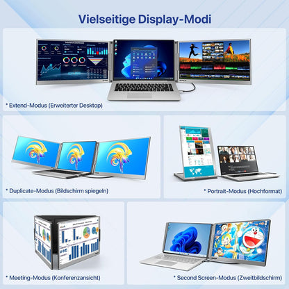 Roadom Dualer Bildschirm aus Aluminiumlegierung, 15,6'' Dreifach Monitor für 12-16 Zoll Laptops,360°