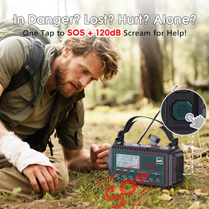 Rocam Kurbelradio DAB/DAB+/UKW,Tragbare Solar Notfallradio mit 5000mAh LED Taschenlampe & Leselicht,