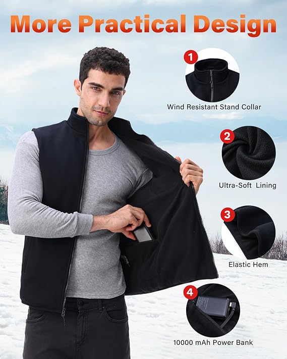 Rrtizan Beheizte Weste für Herren mit Powerbank mit 3 Temperaturstufen (S)