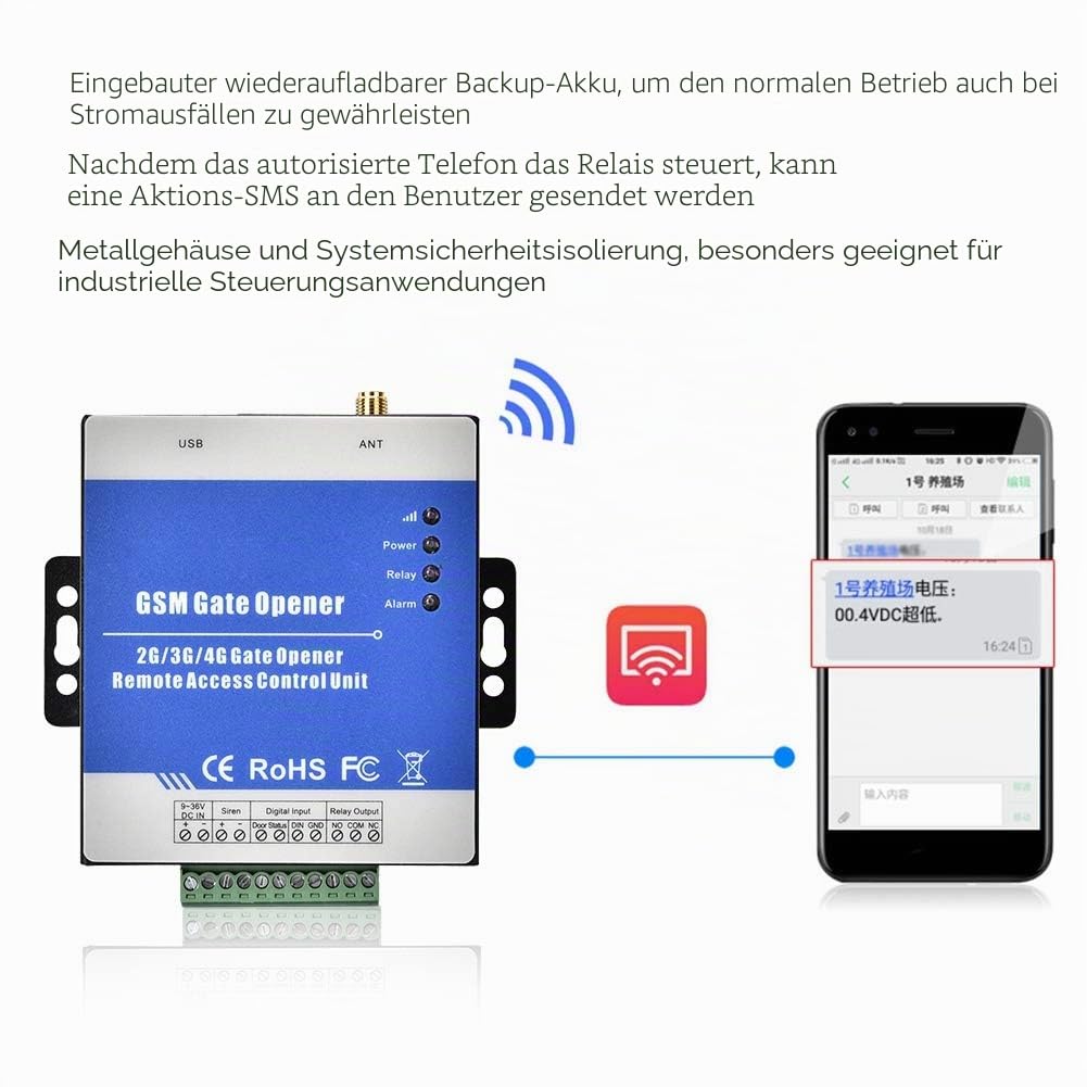 Bliiot GSM Toröffner, RTU5025 Wireless Garagenöffner Tür Zugangssteuerung Relais Schalter SMS Befehl