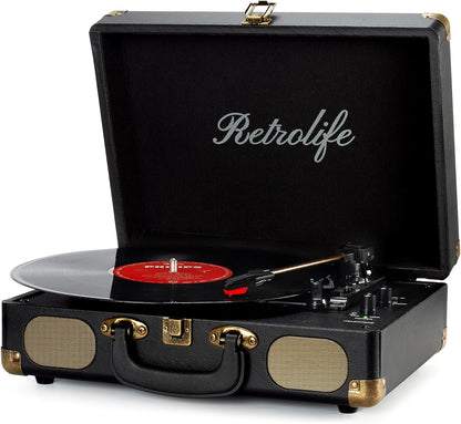 Retrolife Plattenspieler 33/45/78 U/min Bluetooth Koffer, Dunkel Schwarz
