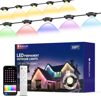 Ruisun Permanente Außenbeleuchte Lights RGBICW 2700-6000K LED Lichterketten mit App