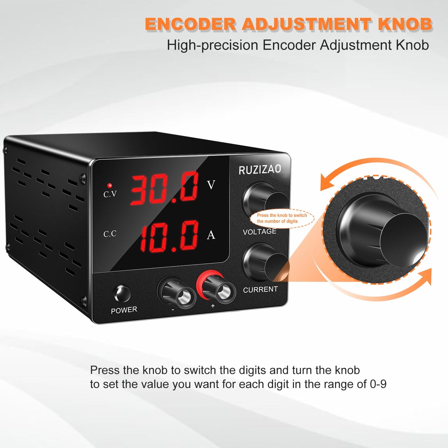 Ruzizao  Labornetzteil 0~30V 0~10A 150W Fixed Leistung 3 Digit-Anzeige mit Encoder