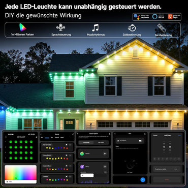 Ruisun Permanente Außenbeleuchte Lights RGBICW 2700-6000K LED Lichterketten mit App