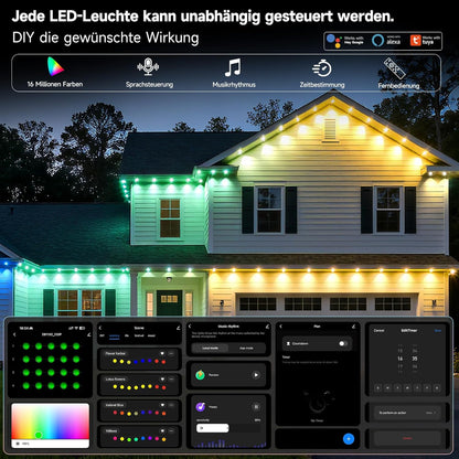 Ruisun Permanente Außenbeleuchte Lights RGBICW 2700-6000K LED Lichterketten mit App