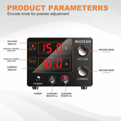 Ruzizao  Labornetzteil 0~30V 0~10A 150W Fixed Leistung 3 Digit-Anzeige mit Encoder