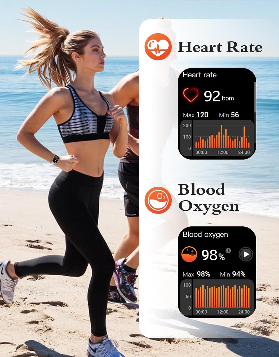 RUIMEN Smart Watch Unisex 1,8 Zoll für iOS/Android Fitness Tracker (2 Bänder im)