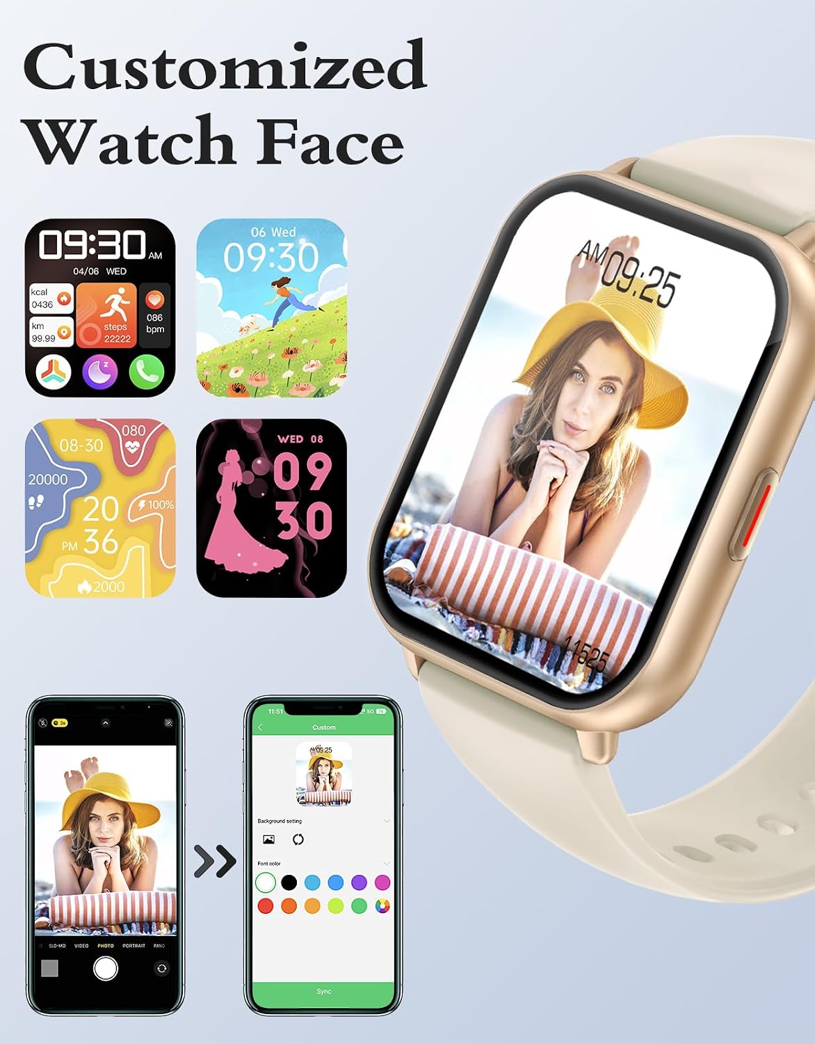 RUIMEN Smart Watch Unisex 1,8 Zoll für iOS/Android Fitness Tracker (2 Bänder im)