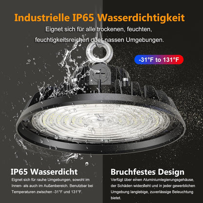 RUISUN UFO 150W LED Werkstatt Deckenleuchte 25500LM 0-10V Dimmbare 6000K 