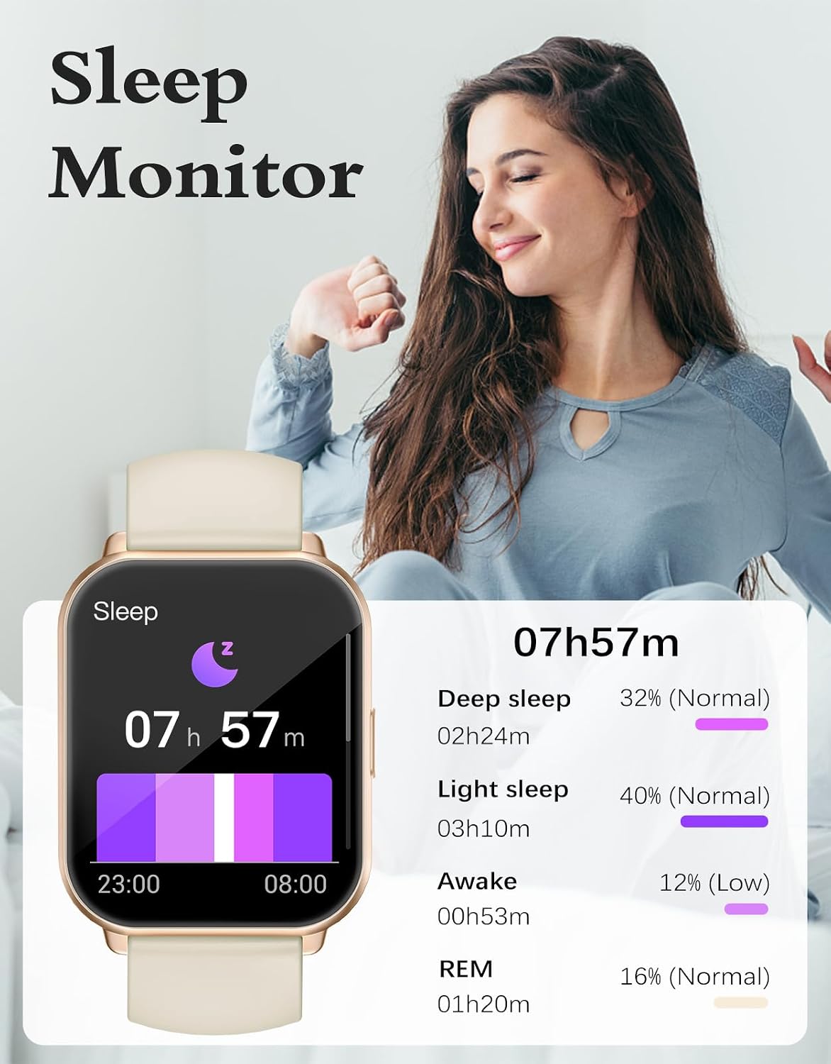 RUIMEN Smart Watch Unisex 1,8 Zoll für iOS/Android Fitness Tracker (2 Bänder im)