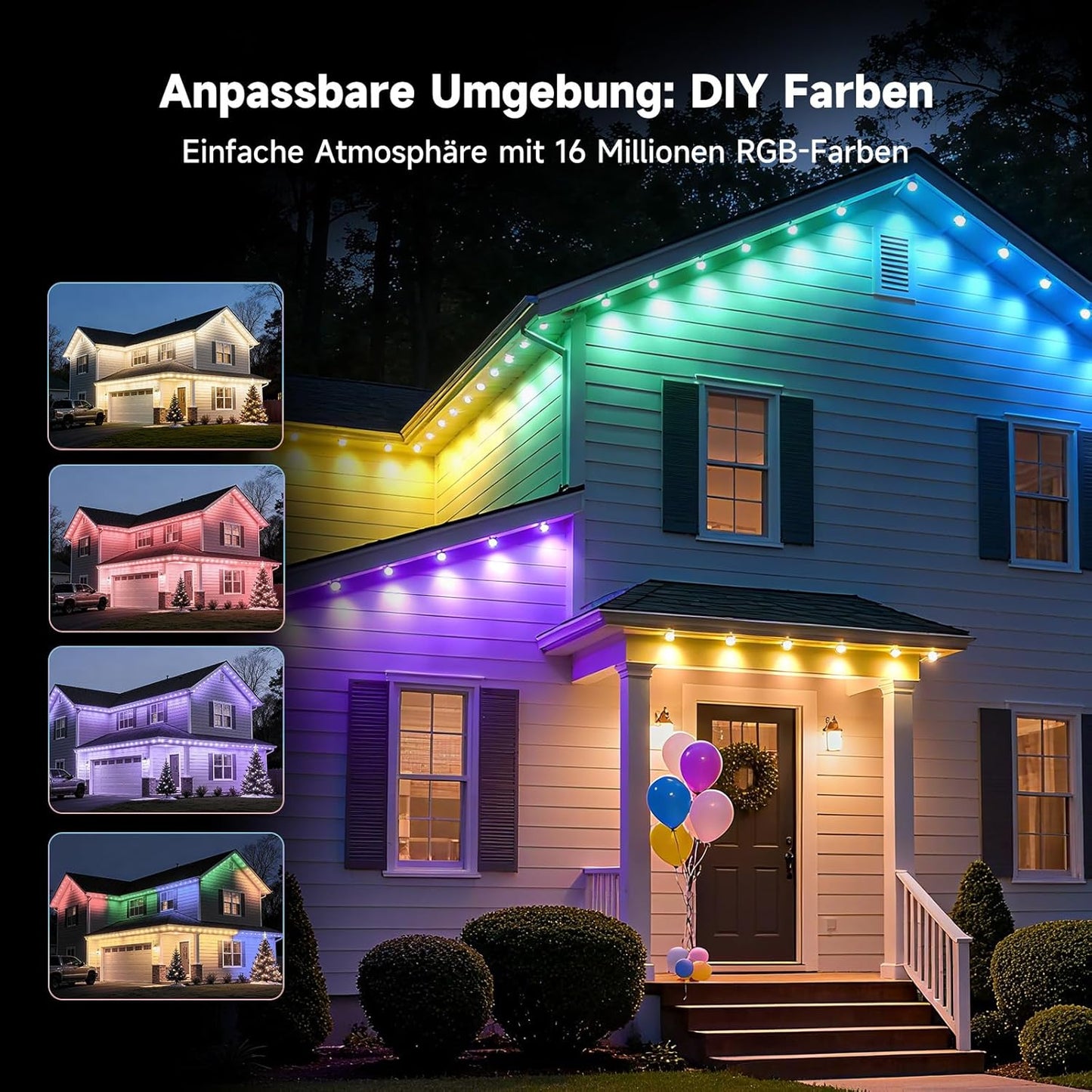 Ruisun Permanente Außenbeleuchte Lights RGBICW 2700-6000K LED Lichterketten mit App