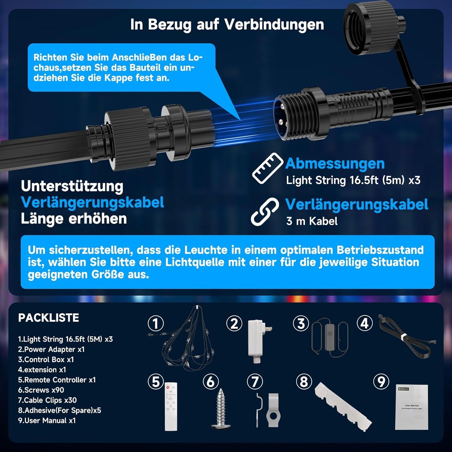 Ruisun Permanente Außenbeleuchte Lights RGBICW 2700-6000K LED Lichterketten mit App
