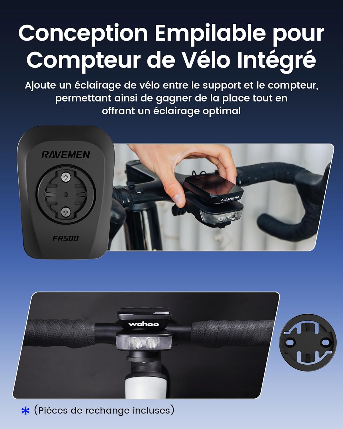 RAVEMEN FR500 500 Lumen Fahrradscheinwerfer, kompatibel mit Garmin/Wahoo Fahrradcomputern