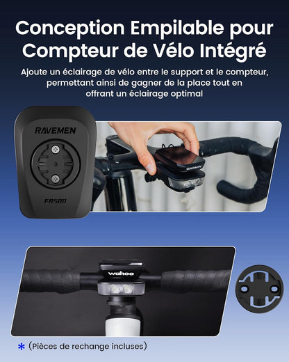 RAVEMEN FR500 500 Lumen Fahrradscheinwerfer, kompatibel mit Garmin/Wahoo Fahrradcomputern