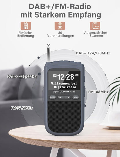 Tragbare DAB Radio, Mini DAB/DAB+/UKW Radio, 1000mAh,Digitales Taschenradio