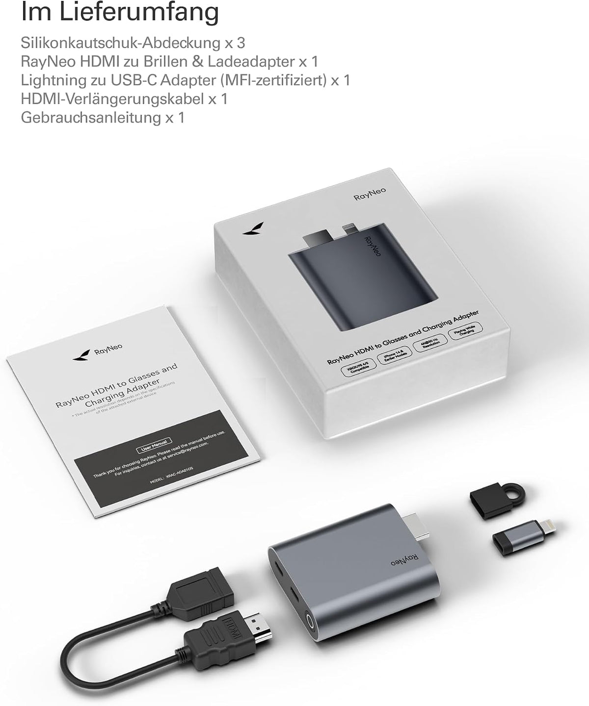 RayNeo HDMI 2.0 Adapter (HDR10) für Air 4 Pro AR-Brill für iPhone 14 & Älter