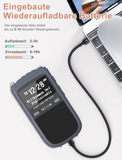 Tragbare DAB Radio, Mini DAB/DAB+/UKW Radio, 1000mAh,Digitales Taschenradio