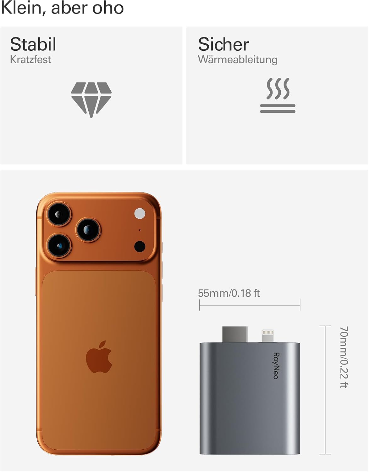 RayNeo HDMI 2.0 Adapter (HDR10) für Air 4 Pro AR-Brill für iPhone 14 & Älter