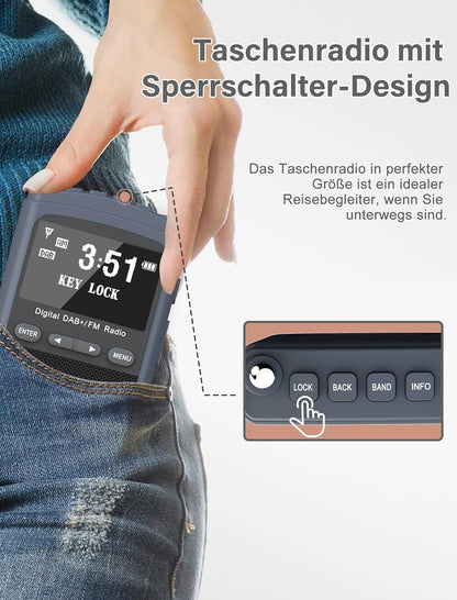 Tragbare DAB Radio, Mini DAB/DAB+/UKW Radio, 1000mAh,Digitales Taschenradio