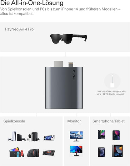 RayNeo HDMI 2.0 Adapter (HDR10) für Air 4 Pro AR-Brill für iPhone 14 & Älter