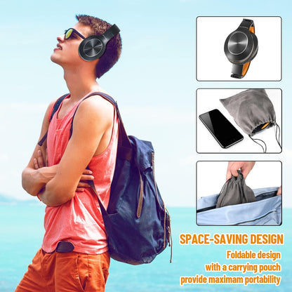 Casque Bluetooth Rydohi supra-auriculaire, 68 niveaux sonores et 3 modes d'égalisation, sans fil, avec microphone et basses profondes, noir/orange