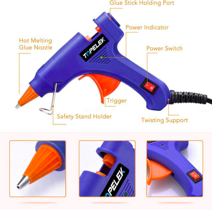 MINI Heißklebepistole 20 W avec 50 pcs. 100 mm Crosse en bleu ou noir KOSTENLOSER VERSAND