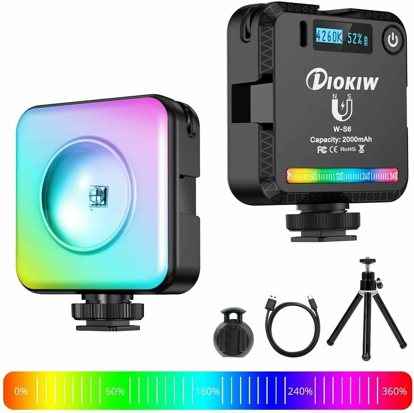 Lampe vidéo LED RVB pour caméra extérieure, lumière du soleil, intensité variable, avec 3 volets