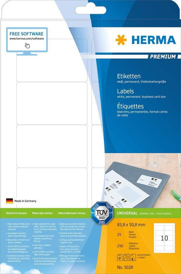 Herma PREMIUM Etiketten A4, 83,8 x 50,8 mm, weiß, permanent haftend
