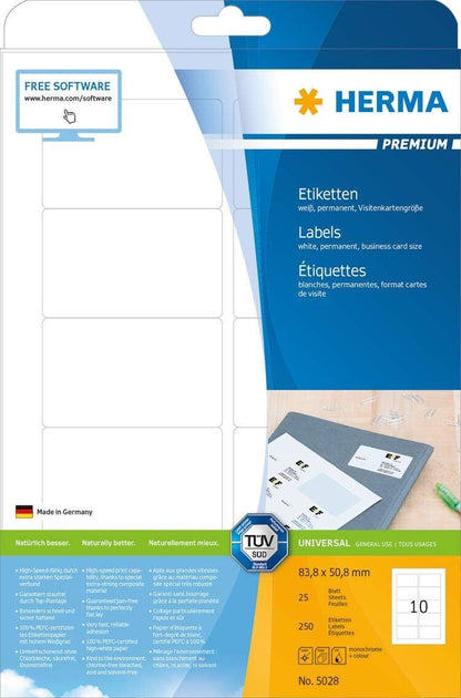 Herma PREMIUM Etiketten A4, 83,8 x 50,8 mm, weiß, permanent haftend