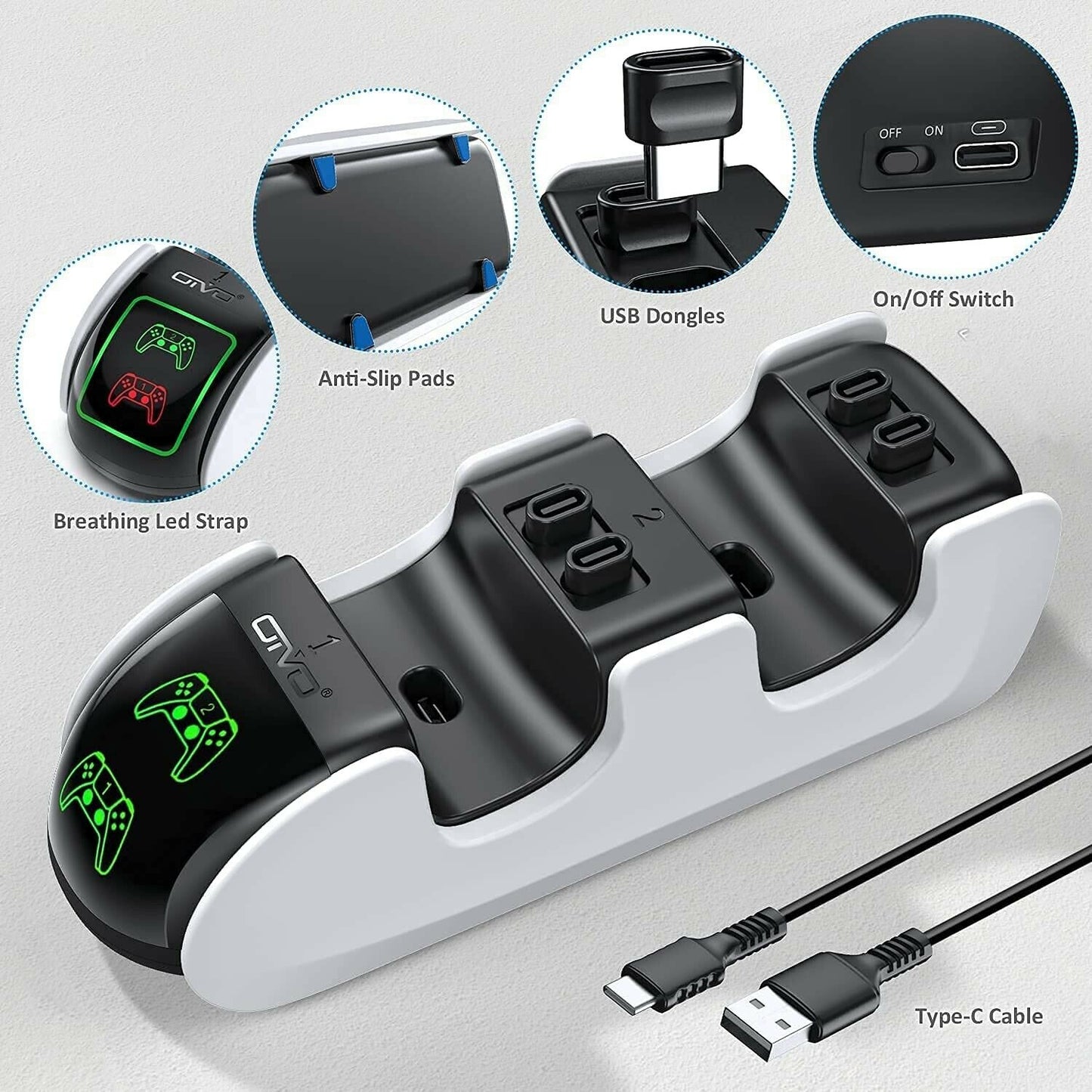OIVO Dual Controller Ladestation Dock EIN/AUS für PS5 PlayStation 5 DualSense