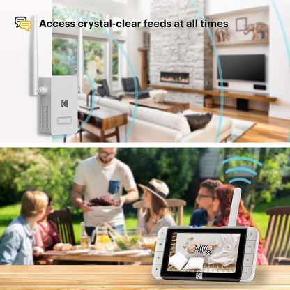 KODAK Cherish R100 Range Extender für Ihr Video-Babyphone – Verbesserte Reichweite (bis zu 457 m), für bis zu 10 Geräte, 300 Mbit/s WiFi-Booster, 62/128-Bit-Verschlüsselung