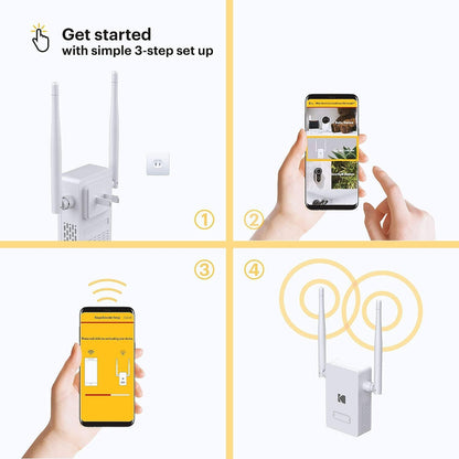 KODAK Cherish R100 Range Extender für Ihr Video-Babyphone – Verbesserte Reichweite (bis zu 457 m), für bis zu 10 Geräte, 300 Mbit/s WiFi-Booster, 62/128-Bit-Verschlüsselung