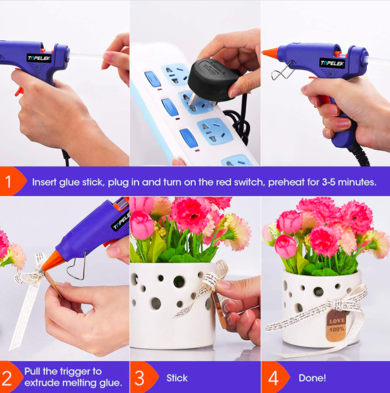 MINI Heißklebepistole 20 W avec 50 pcs. 100 mm Crosse en bleu ou noir KOSTENLOSER VERSAND