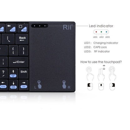 Rii K12+ Mini Funk Kabellos Tastatur mit Multi Touchpad Wireless Keyboard Deutsch