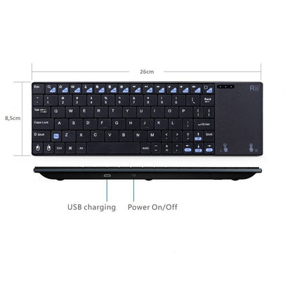 Rii K12+ Mini Funk Kabellos Tastatur mit Multi Touchpad Wireless Keyboard Deutsch
