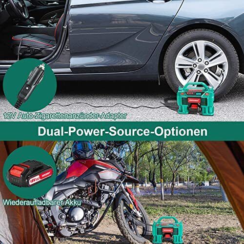 HYCHIKA  Akku Luftkompressor 18V, Auto Luftpumpe, Reifenpumpe mit LCD Display, LED Licht, automatische Abschaltung