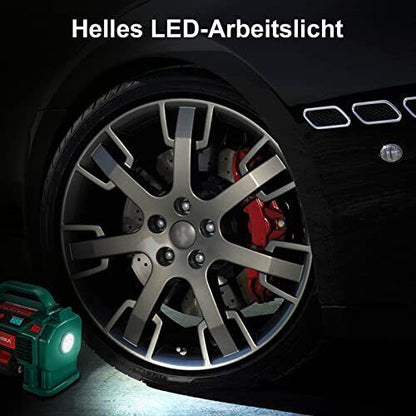 HYCHIKA  Akku Luftkompressor 18V, Auto Luftpumpe, Reifenpumpe mit LCD Display, LED Licht, automatische Abschaltung