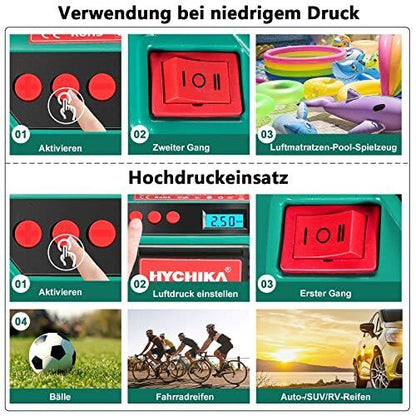 HYCHIKA  Akku Luftkompressor 18V, Auto Luftpumpe, Reifenpumpe mit LCD Display, LED Licht, automatische Abschaltung