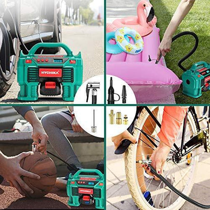 HYCHIKA  Akku Luftkompressor 18V, Auto Luftpumpe, Reifenpumpe mit LCD Display, LED Licht, automatische Abschaltung