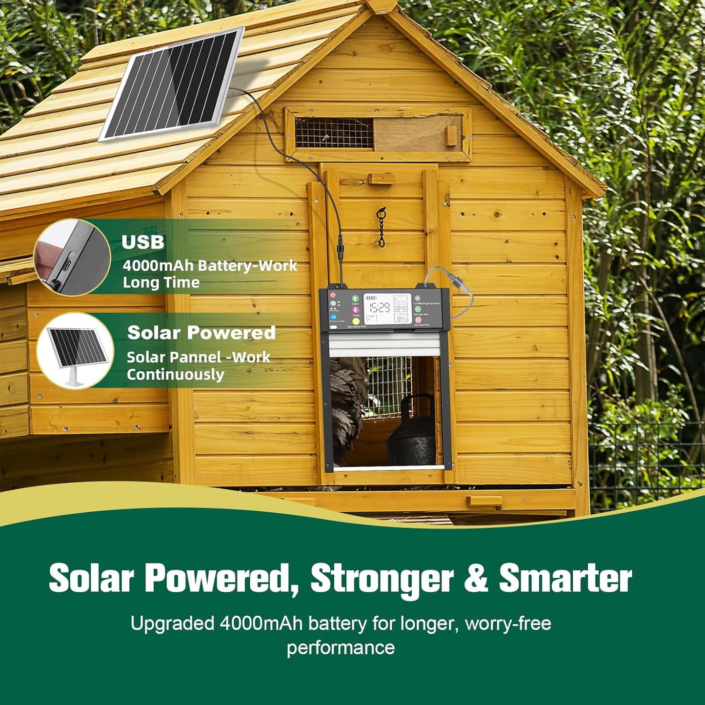 Sarellit Automatische Hühnerklappe Solar mit TUYA App & Fernbedienung,Timer & Lichtsensor